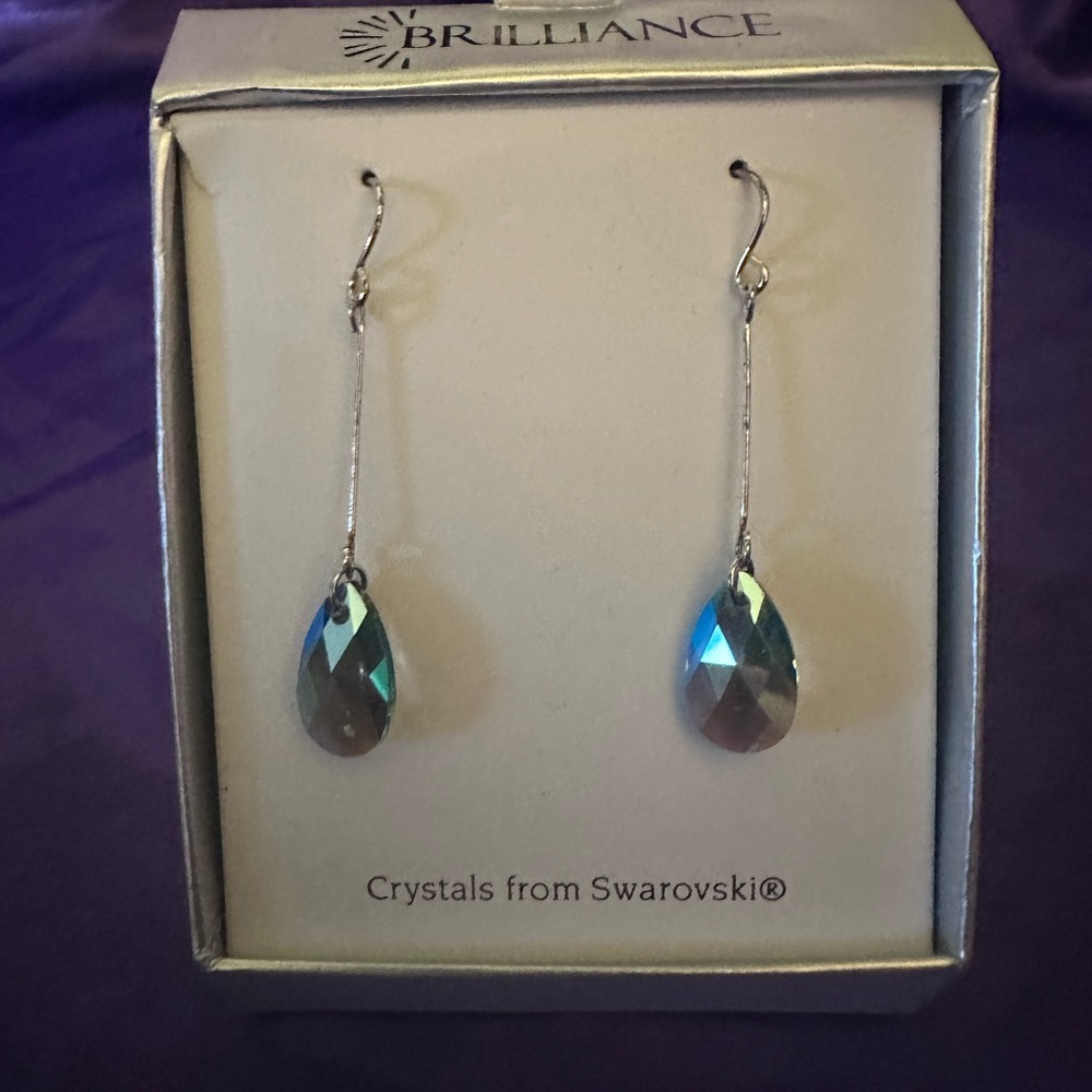 Kohl's Silver-Tone Dangle Earrings with Blue Teardrop Gems - Picture 2 of 4